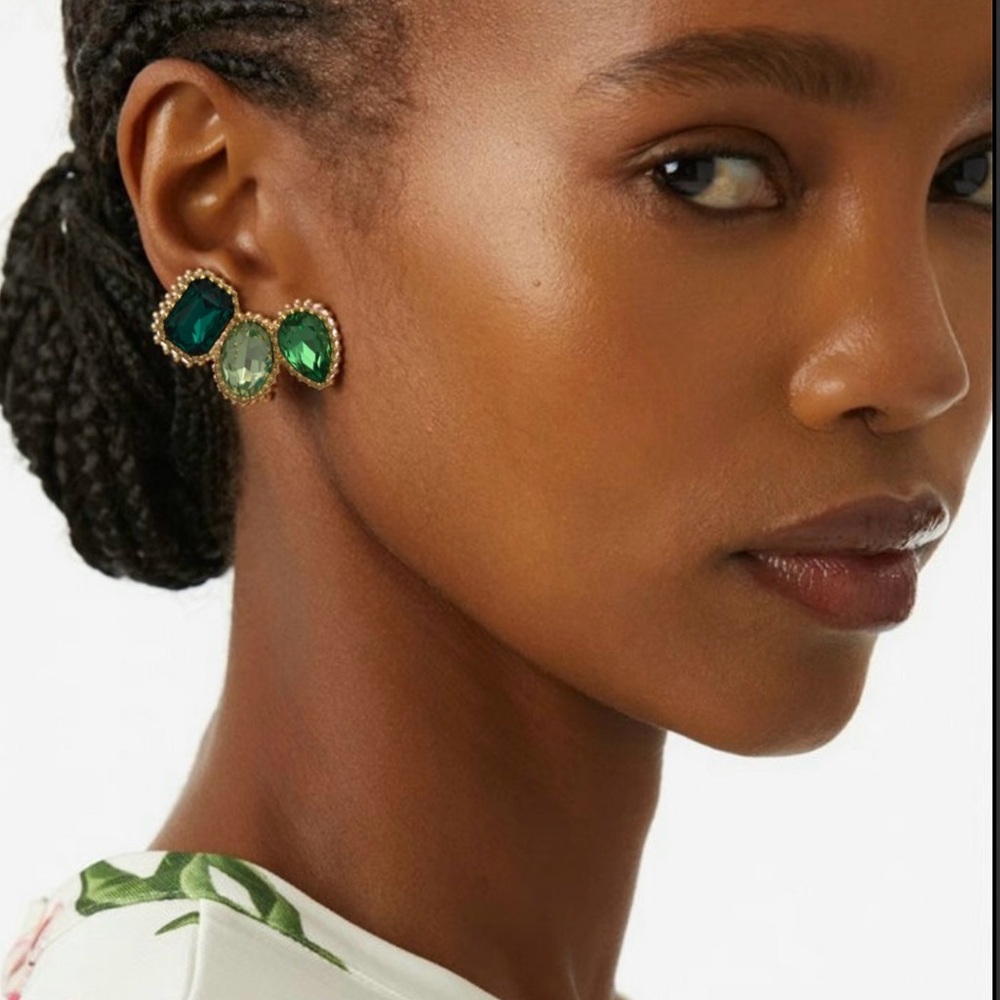 OSCAR de La Renta • Emerald-Cut Scramble Ear Cuffs Clip On Earrings . Greens